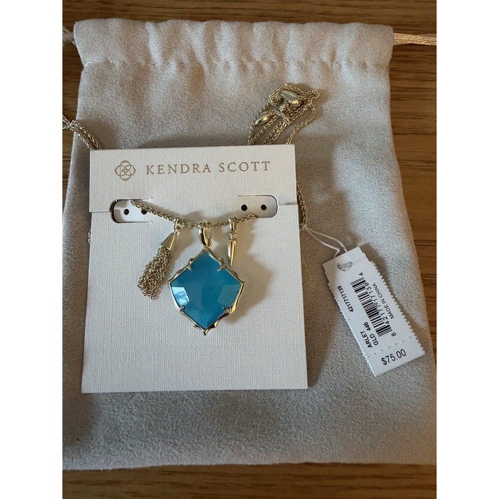 Kendra Scott Arlet Gold Pendant Necklace In Unbanded Teal Agate NEW $78 Slider